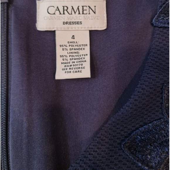 CARMEN MARC VALVO Women Size 4 Blue Sheath Mini Dress Embordered V-neck   A4P - Picture 4 of 5
